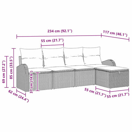 Soffset med kudde med lagring 5 pcs Svart och kräm konstrotting