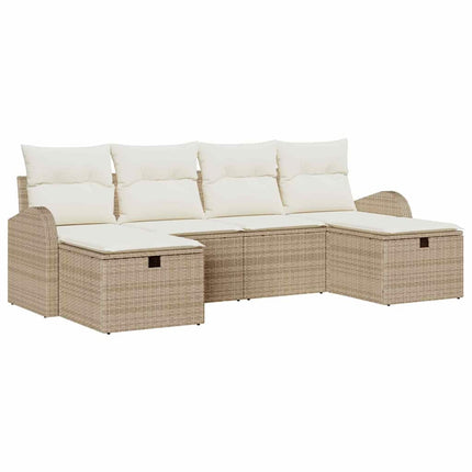 Soffset med kudde 6 pcs Beige och gräddfärgad konstrotting