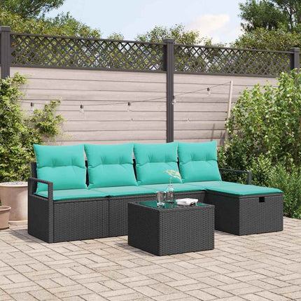 Soffset med kudde 6 pcs Svart och turkos konstrotting