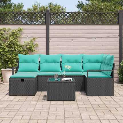 Soffset med kudde 7 pcs Svart och turkos konstrotting