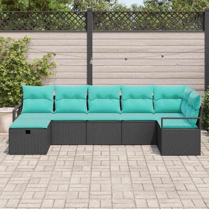 Soffset med kudde 7 pcs Svart och turkos konstrotting