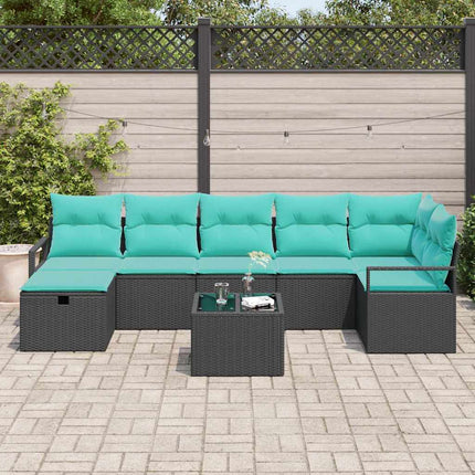 Soffset med kudde 8 pcs Svart och turkos konstrotting