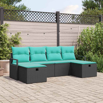 Soffset med kudde 6 pcs Svart och turkos konstrotting