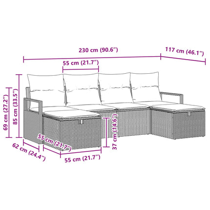Soffset med kudde 6 pcs Svart och turkos konstrotting