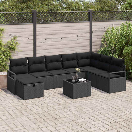 Soffset med kudde med lagring 9 pcs Svart konstrotting