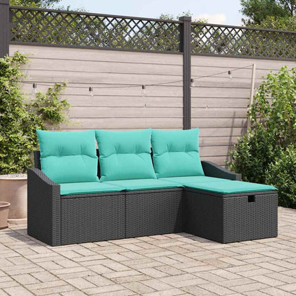 Soffset med kudde med lagring 4 pcs Svart Poly rattan