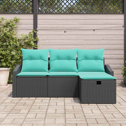 Soffset med kudde med lagring 4 pcs Svart Poly rattan
