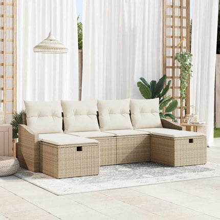 Trädgårdsoffset med kudde 6 pcs Beige Poly rattan