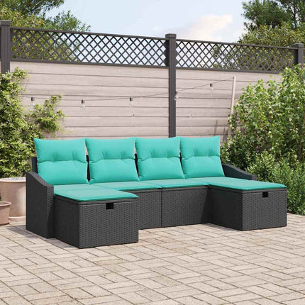 Trädgårdsoffset med kudde 6 pcs Svart Poly rattan