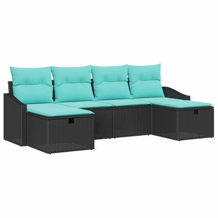 Trädgårdsoffset med kudde 6 pcs Svart Poly rattan
