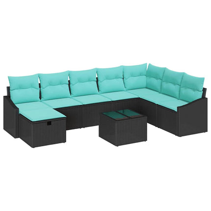 Trädgårdsoffset med kudde 9 pcs Svart Poly rattan