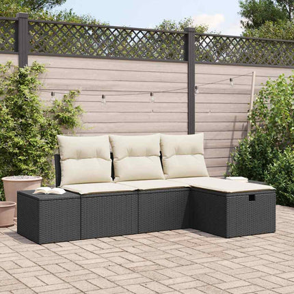 Trädgårdsoffset med kudde 4 pcs Svart Poly rattan
