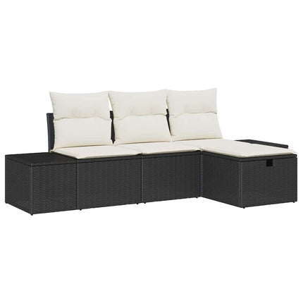 Trädgårdsoffset med kudde 4 pcs Svart Poly rattan
