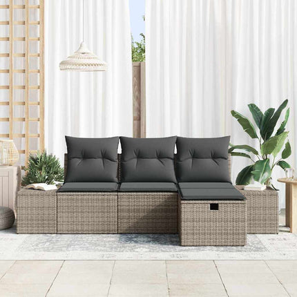 Trädgårdsoffset med kudde 4 pcs Grå Poly rattan