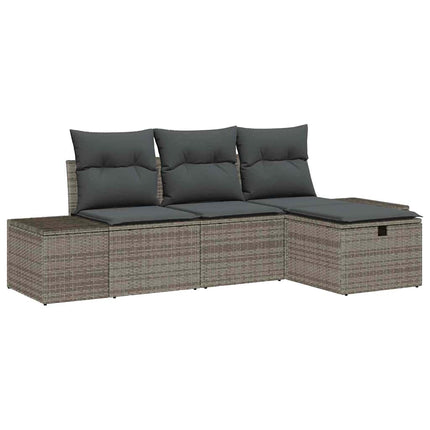 Trädgårdsoffset med kudde 4 pcs Grå Poly rattan
