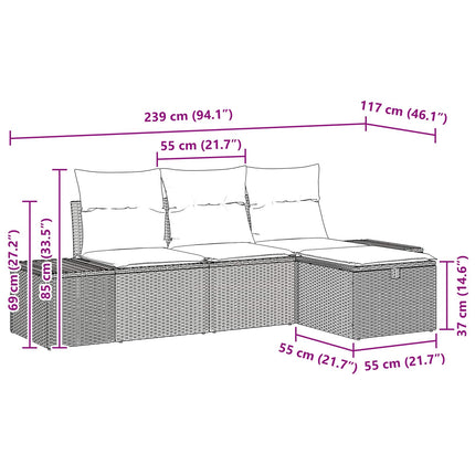 Trädgårdsoffset med kudde med lagring 4 pcs konstrotting