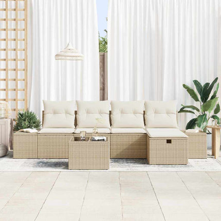 Trädgårdsoffset med kudde 6 pcs Beige konstrotting
