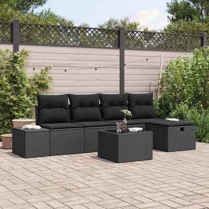 Trädgårdsoffset med kudde 6 pcs Svart konstrotting
