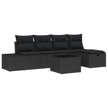 Trädgårdsoffset med kudde 6 pcs Svart konstrotting