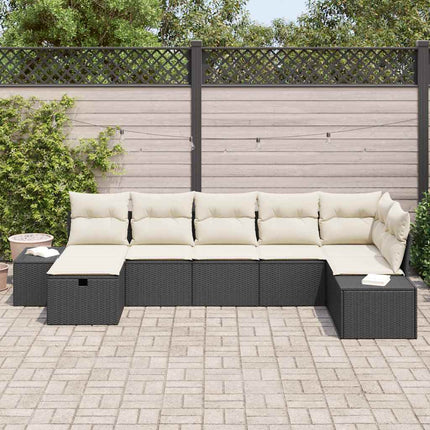Trädgårdsoffset med kudde 7 pcs Svart konstrotting