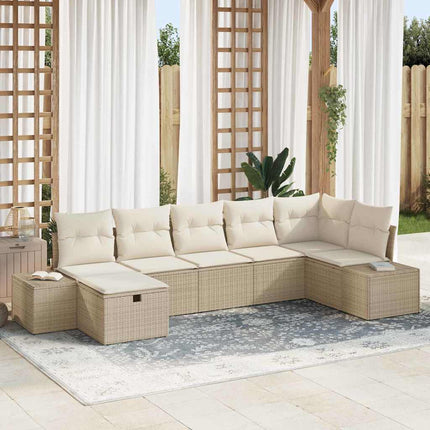 Trädgårdsoffset med kudde 7 pcs Beige konstrotting