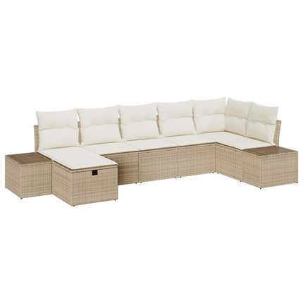 Trädgårdsoffset med kudde 7 pcs Beige konstrotting