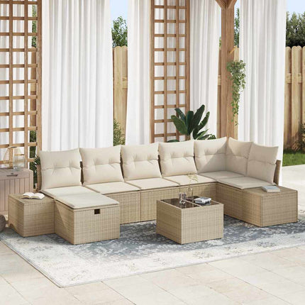 Trädgårdsoffset med kudde 8 pcs Beige konstrotting