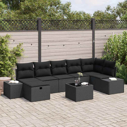 Trädgårdsoffset med kudde 8 pcs Svart konstrotting