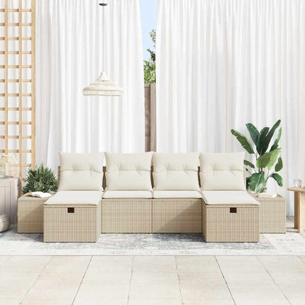 Trädgårdsoffset med kudde 6 pcs Beige konstrotting