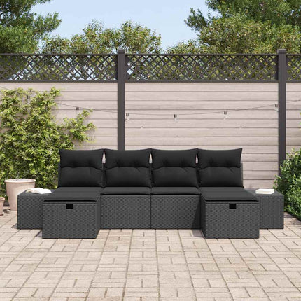 Trädgårdsoffset med kudde 6 pcs Svart konstrotting