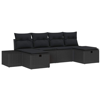 Trädgårdsoffset med kudde 6 pcs Svart konstrotting