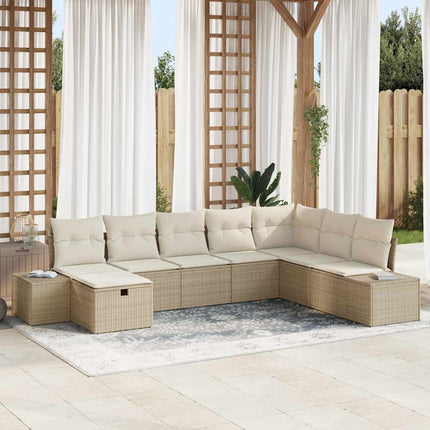 Trädgårdsoffset med kudde 8 pcs Beige konstrotting