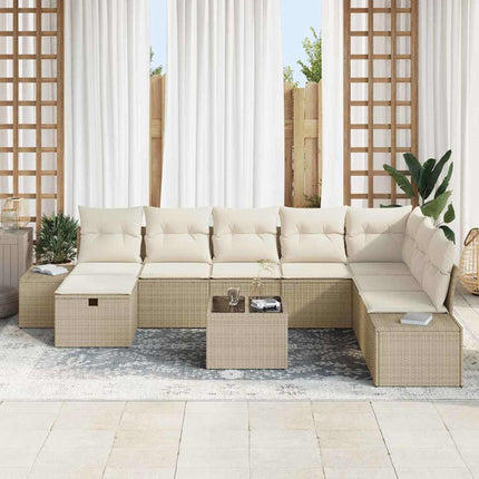Trädgårdsoffset med kudde 9 pcs Beige konstrotting