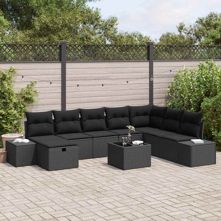 Trädgårdsoffset med kudde 9 pcs Svart konstrotting