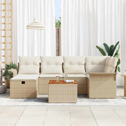 Trädgårdsoffset med kudde med lagring 7 pcs Beige konstrotting