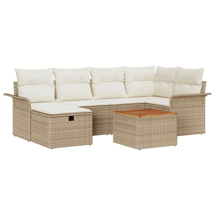 Trädgårdsoffset med kudde med lagring 7 pcs Beige konstrotting