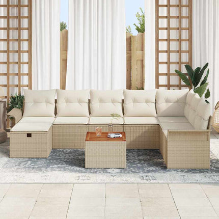 Trädgårdsoffset med kudde med lagring 9 pcs Beige konstrotting