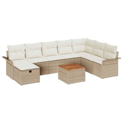 Trädgårdsoffset med kudde med lagring 9 pcs Beige konstrotting