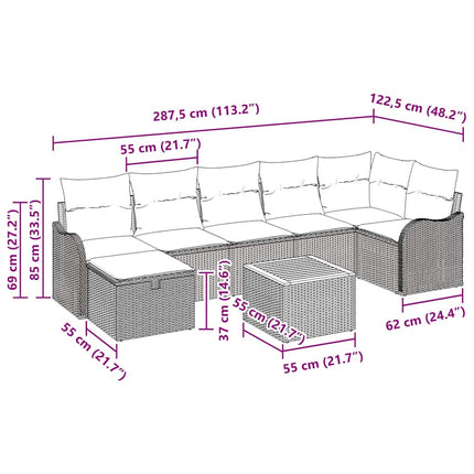 Trädgårdsoffset med kudde med lagring 8 pcs Beige konstrotting