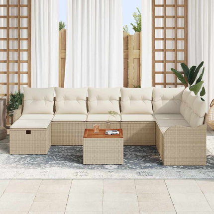 Trädgårdsoffset med kudde med lagring 9 pcs Beige konstrotting