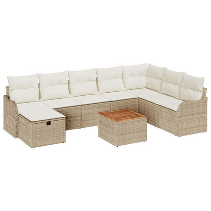 Trädgårdsoffset med kudde med lagring 9 pcs Beige konstrotting