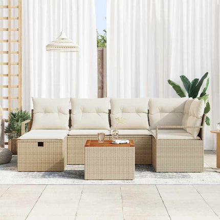Trädgårdsoffset med kudde med lagring 7 pcs Beige konstrotting
