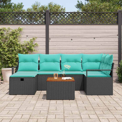 Trädgårdsoffset med kudde med lagring 7 pcs Svart konstrotting
