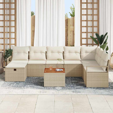 Trädgårdsoffset med kudde med lagring 9 pcs Beige konstrotting