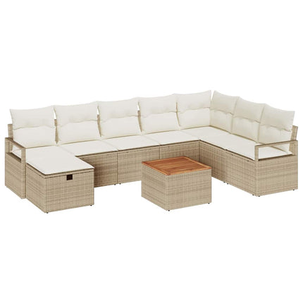 Trädgårdsoffset med kudde med lagring 9 pcs Beige konstrotting
