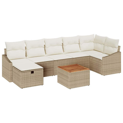 Trädgårdsoffset med kudde med lagring 8 pcs Beige konstrotting
