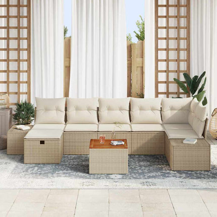Trädgårdsoffset med kudde med lagring 8 pcs Beige konstrotting