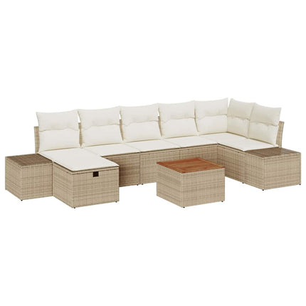 Trädgårdsoffset med kudde med lagring 8 pcs Beige konstrotting