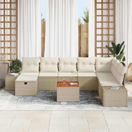 Trädgårdsoffset med kudde med lagring 9 pcs Beige konstrotting