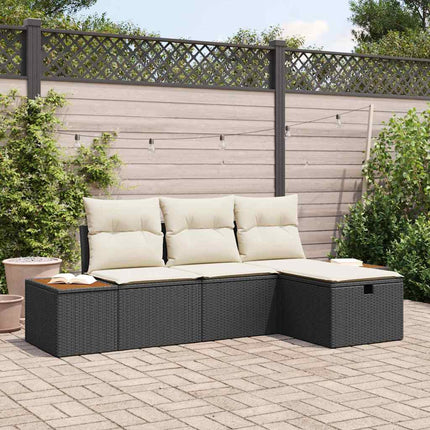 Trädgårdsoffset med kudde 4 pcs Svart Poly rattan